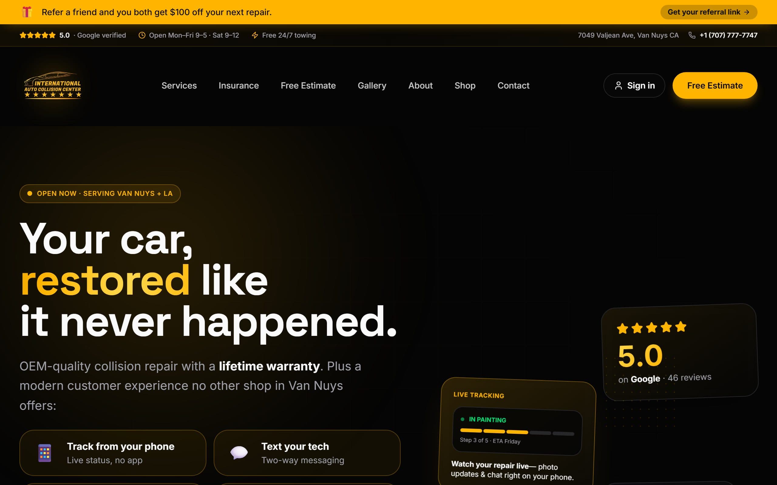 International Auto Collision Center website
